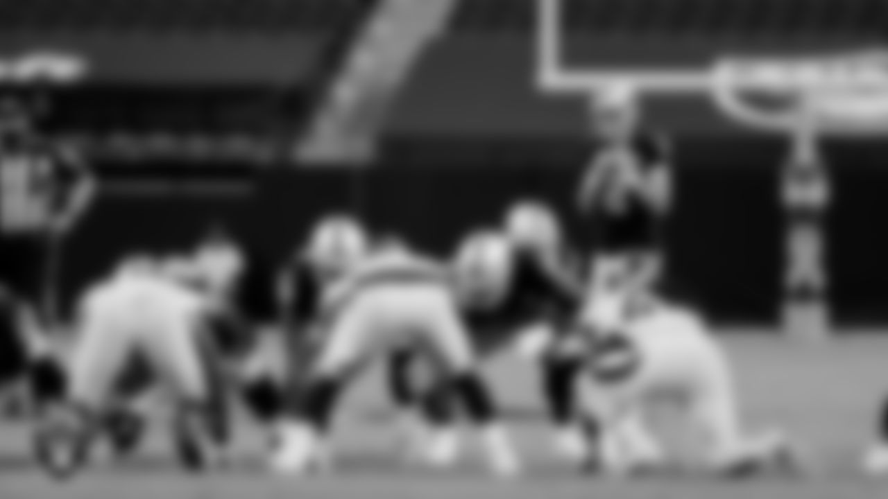 Las Vegas Raiders kicker Daniel Carlson (2) lines up to kick a 52-yard field goal during the regular season game against the Denver Broncos at Allegiant Stadium.