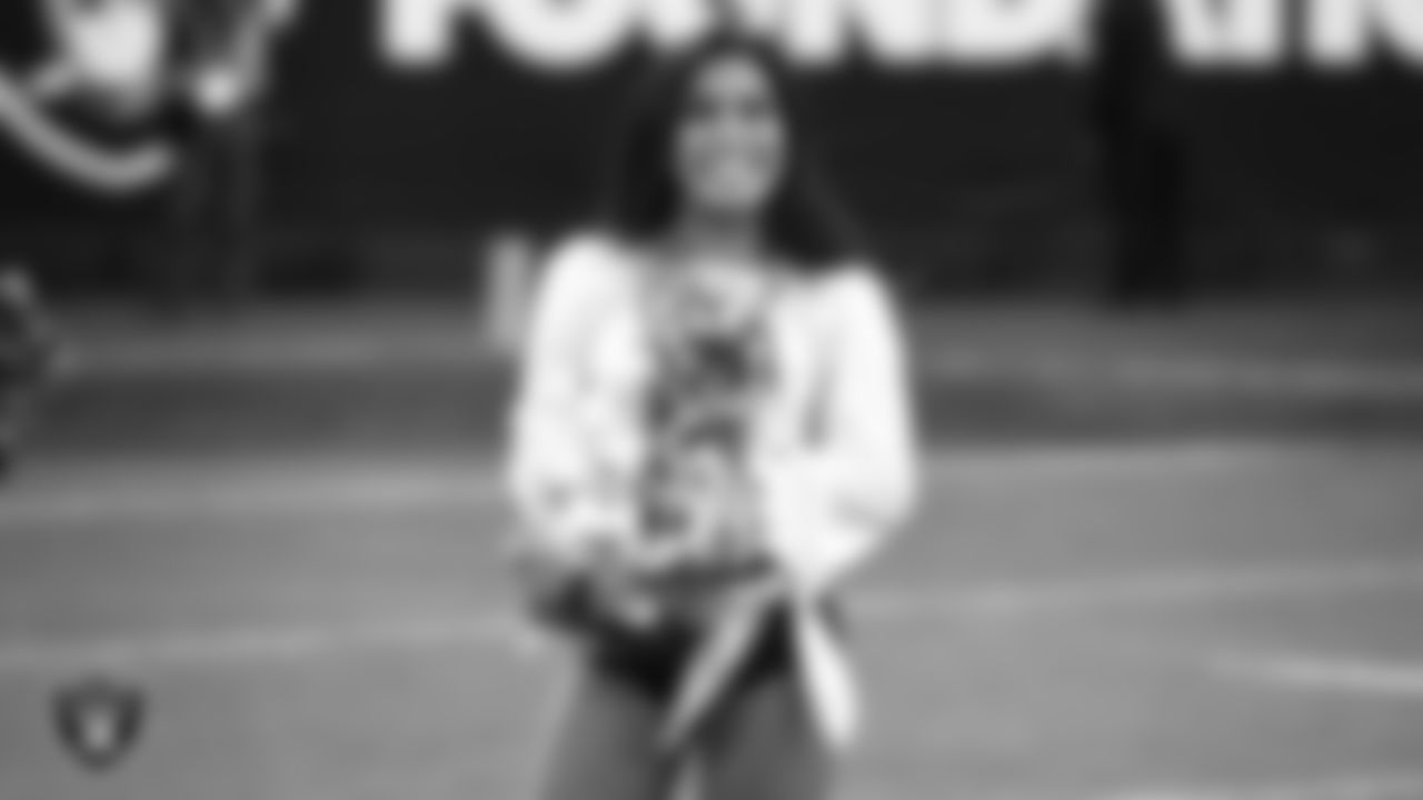 Raiderette Sheila during player introductions at the Raiders game against the Los Angeles Rams.