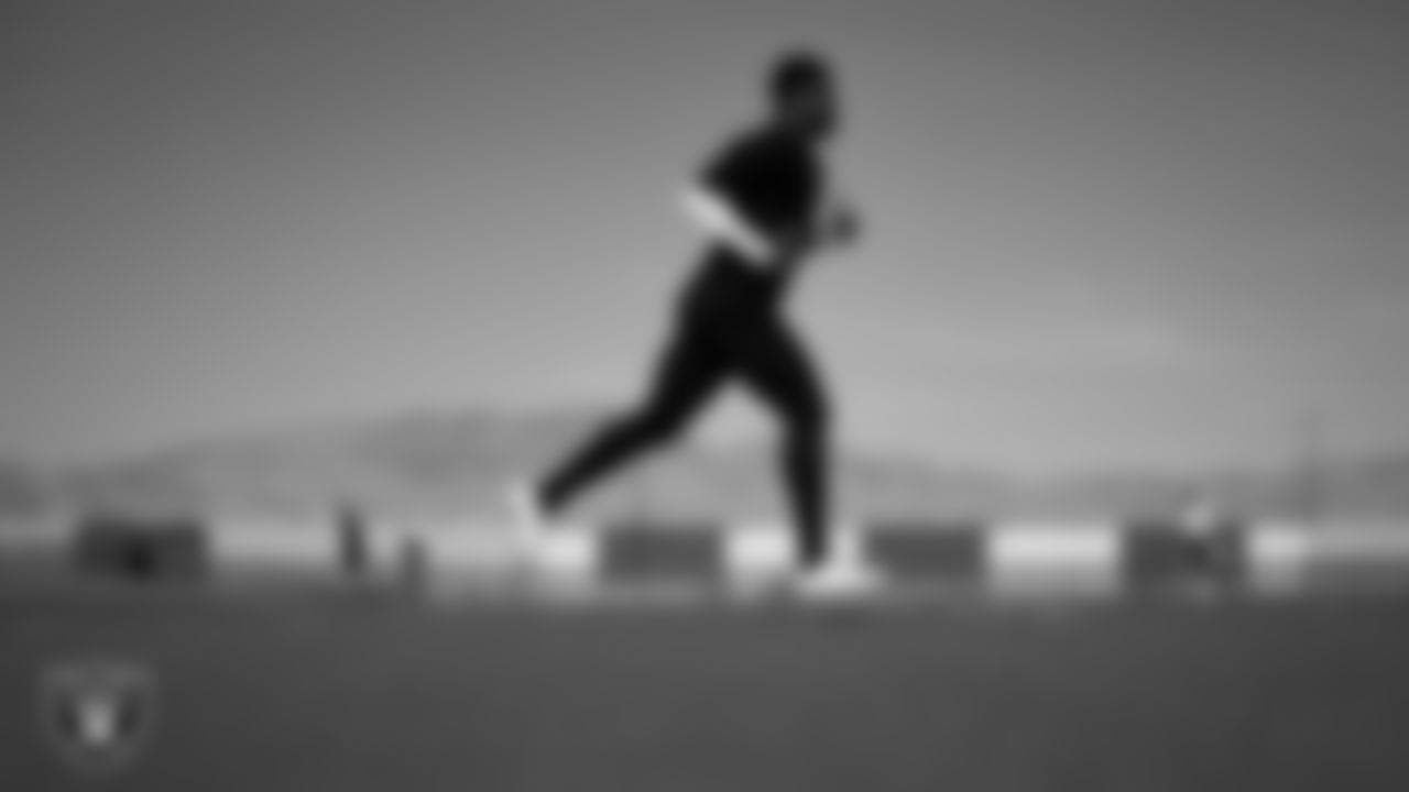 Las Vegas Raiders wide receiver Tyler Johnson (18) at a workout during phase one of the offseason program at Intermountain Healthcare Performance Center.