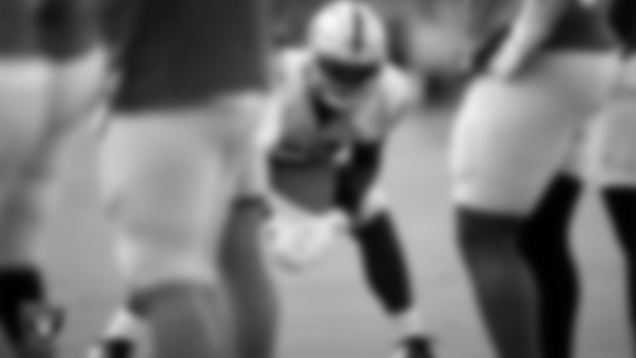 Las Vegas Raiders defensive end Gerri Green (52) on the field for a joint practice with the Los Angeles Rams at 2021 Training Camp.