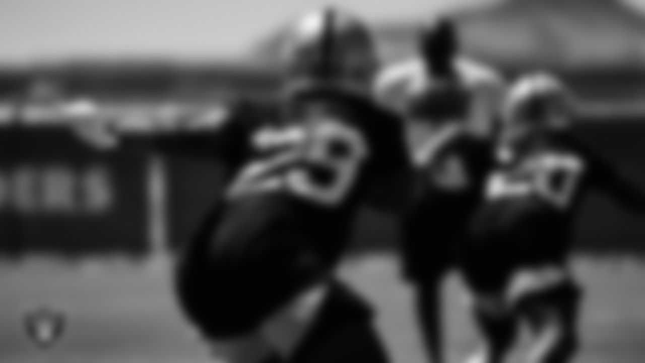 Las Vegas Raiders cornerback Casey Hayward Jr. (29) at an Organized Team Activity (OTA).