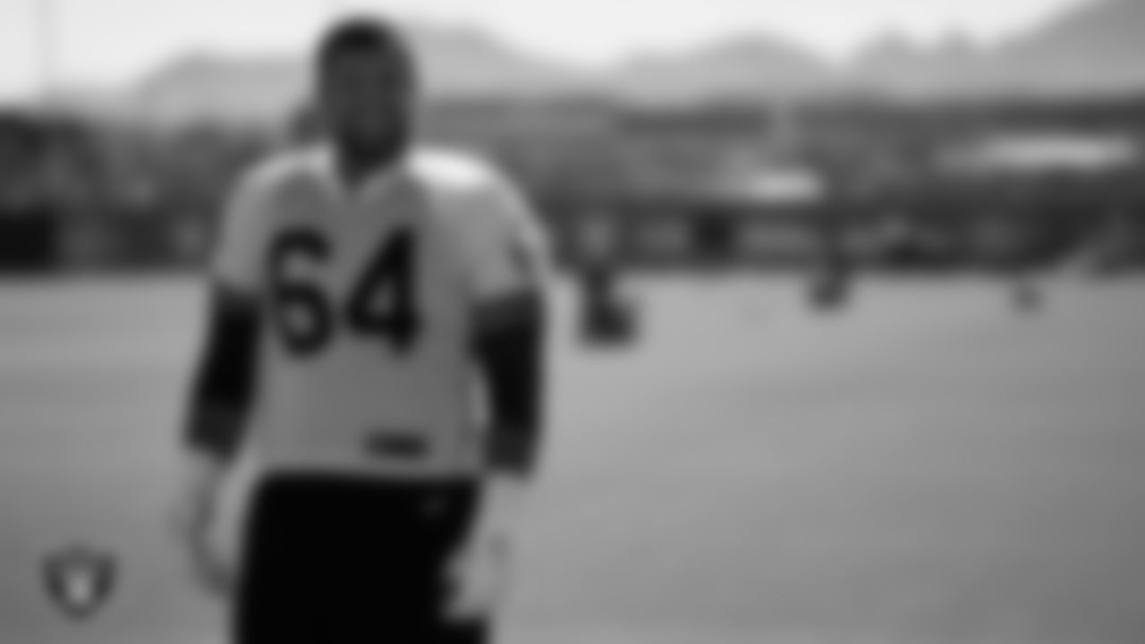 Las Vegas Raiders guard Alex Bars (64) during practice at Intermountain Healthcare Performance Center.