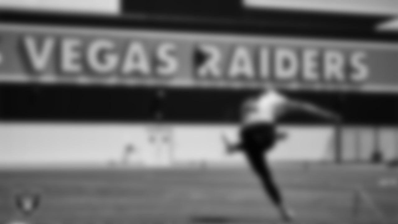 Las Vegas Raiders kicker Daniel Carlson (2) at an Organized Team Activity (OTA).