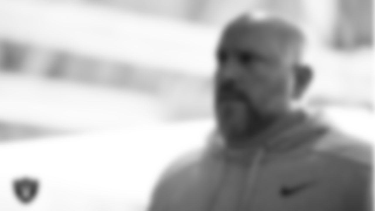 Las Vegas Raiders offensive line coach Carmen Bricillo arrives to the regular season home game against the San Francisco 49ers at Allegiant Stadium.