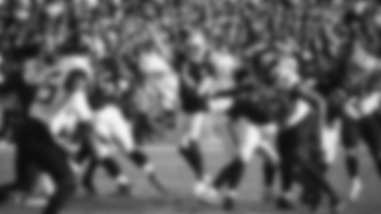 The Raiders during the regular season game against the Jacksonville Jaguars at the Oakland-Alameda County Coliseum.
