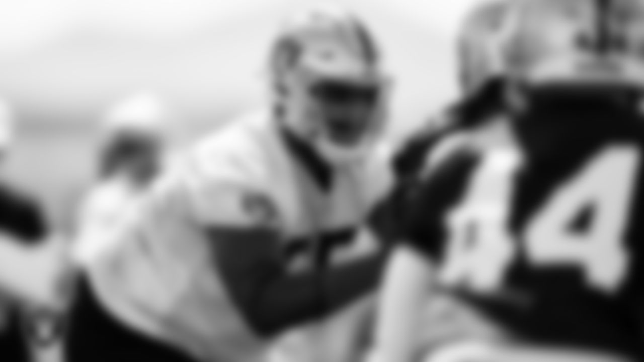 Las Vegas Raiders tackle Brandon Parker (75) during practice at Intermountain Healthcare Performance Center.