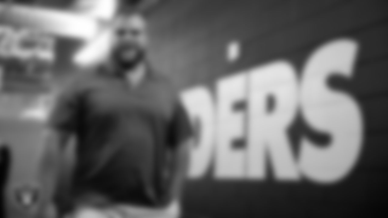 Las Vegas Raiders offensive lineman Jordan Meredith (61) arrives to the regular season home game against the Green Bay Packers at Allegiant Stadium.