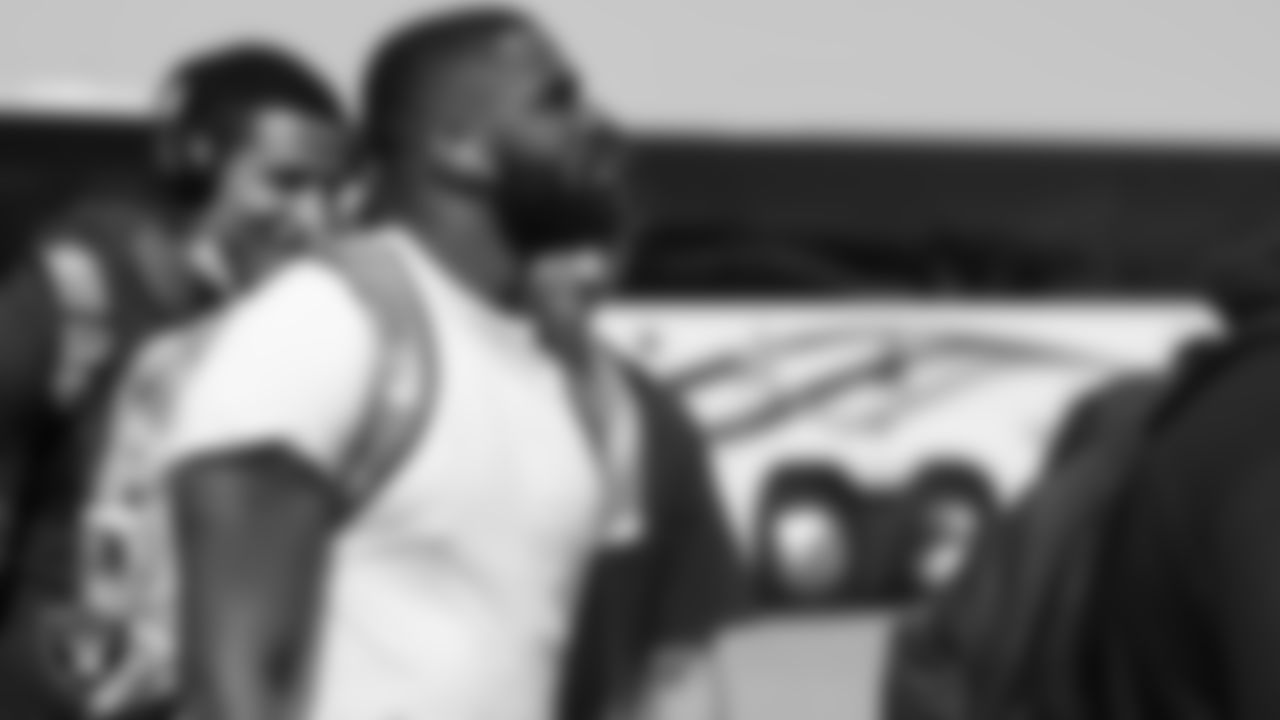 Las Vegas Raiders defensive end Gerri Green (52) departs for the joint training camp practice and preseason away game against the Los Angeles Rams.