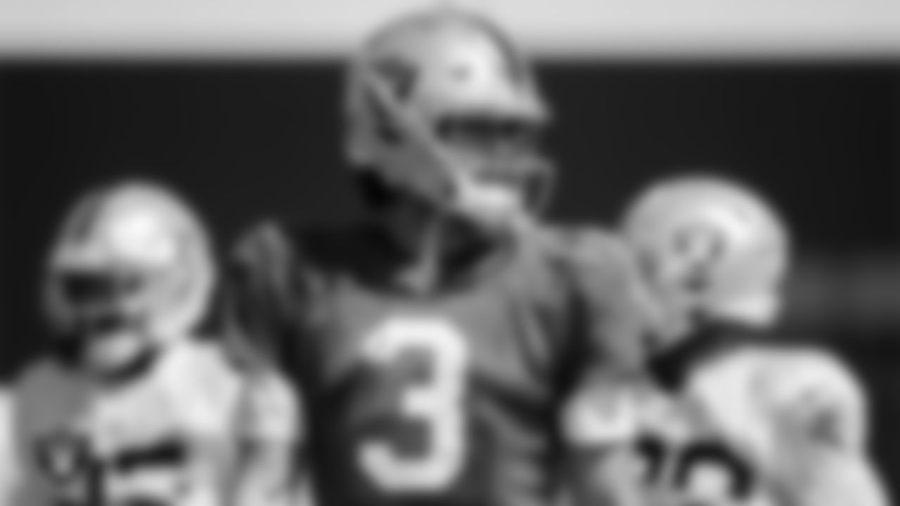 Las Vegas Raiders quarterback Jarrett Stidham (3) during practice at Intermountain Healthcare Performance Center.