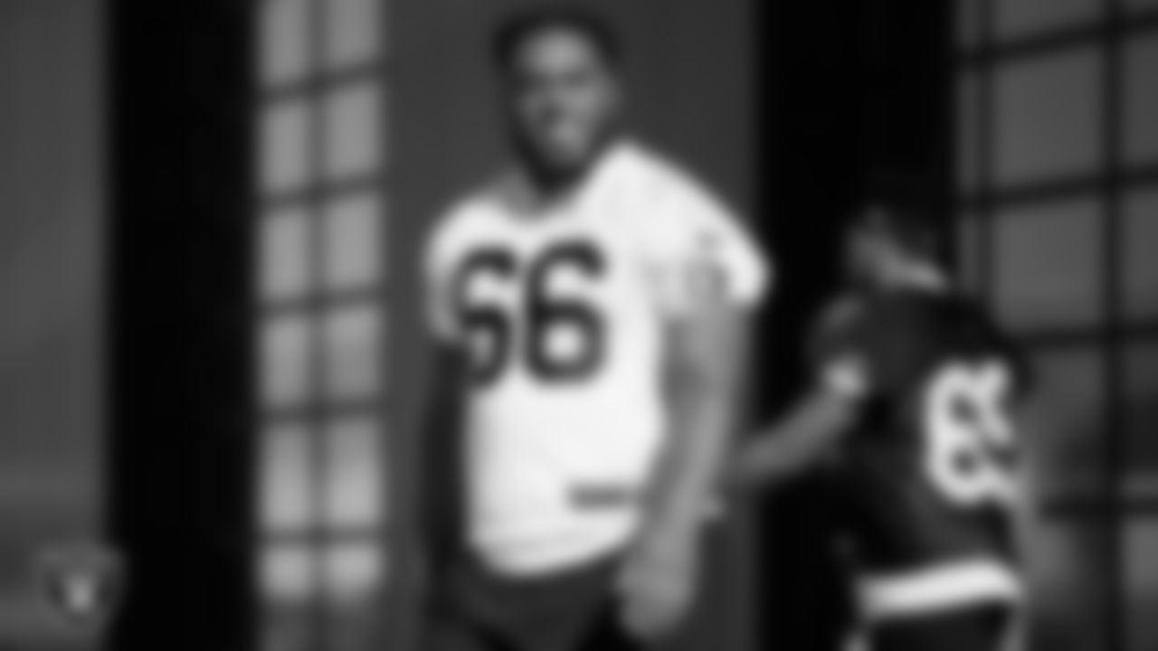 Las Vegas Raiders guard Dylan Parham (66) at a workout during phase two of the offseason program.