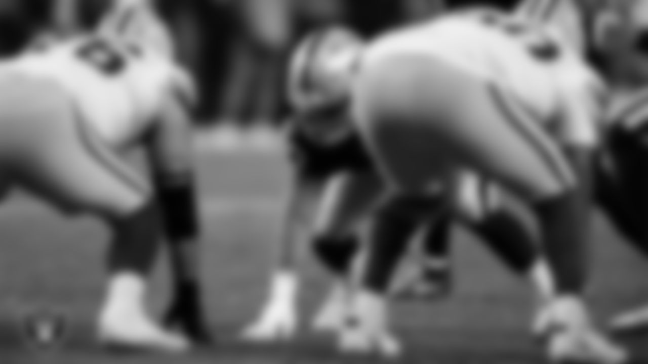 Las Vegas Raiders defensive lineman Jerry Tillery (90) lines up before the snap during the regular season home game against the Green Bay Packers at Allegiant Stadium.