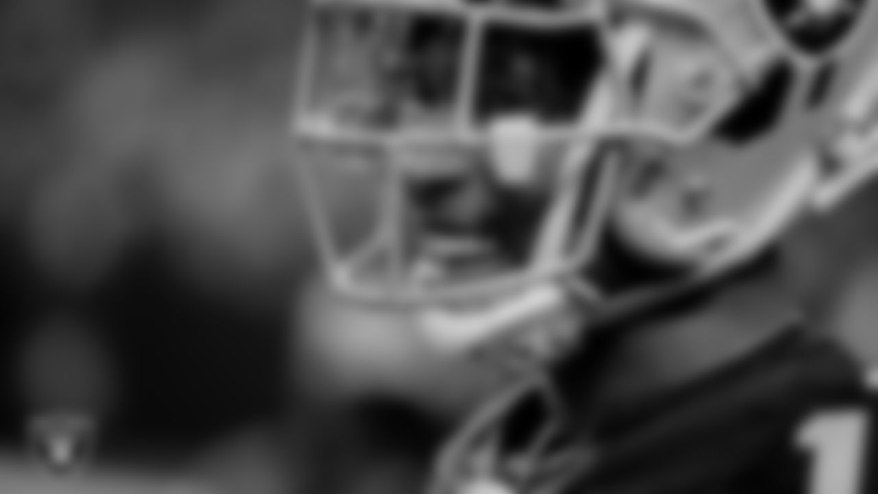 Las Vegas Raiders wide receiver Tyron Johnson (17) warming up before the regular season home game against the Los Angeles Chargers.