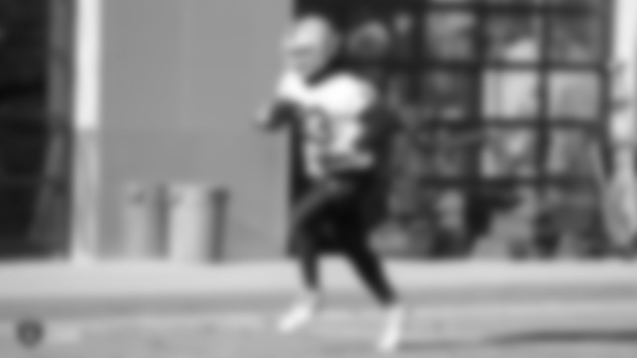 Oakland Raiders tight end Darren Waller (83) on the field for practice at the Oakland Raiders Practice Facility, Wednesday, December 12, 2018, in Alameda, California.