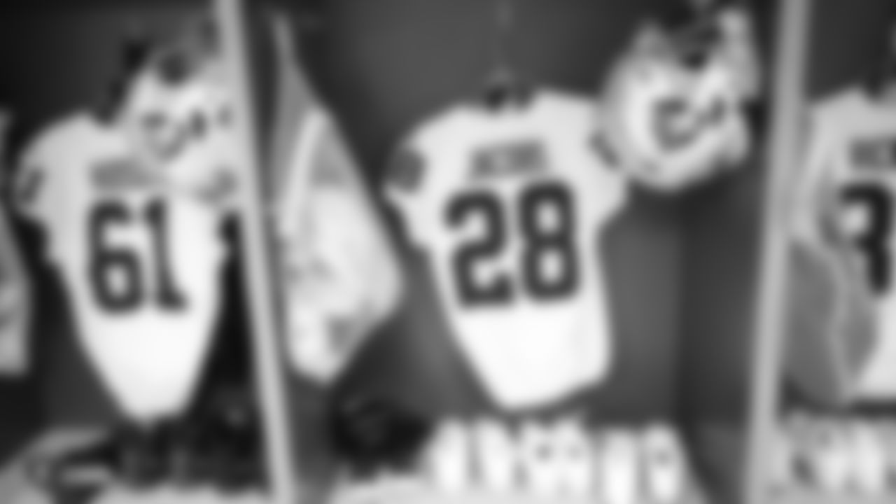The Raiders locker room before the regular season game against the Green Bay Packers at Lambeau Field.