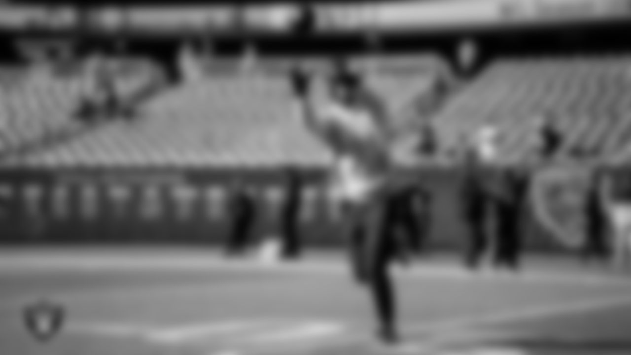 Las Vegas Raiders wide receiver Jakobi Meyers (16) warming up before the regular season away game against the Chicago Bears at Soldier Field.