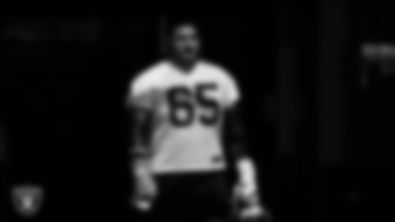 Las Vegas Raiders offensive lineman Hroniss Grasu (65) during practice at Intermountain Health Performance Center.