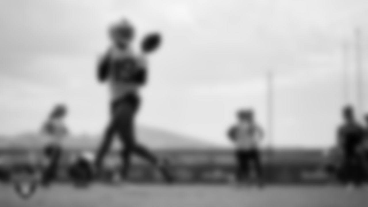 Las Vegas Raiders wide receiver Isaiah Zuber (19) on the field for practice at 2023 Training Camp at Intermountain Health Performance Center.