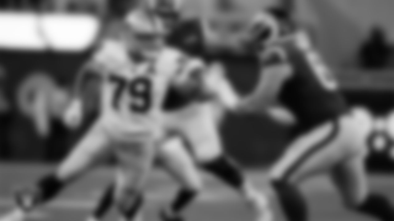 Las Vegas Raiders defensive end George Tarlas (79) during the preseason away game against the Los Angeles Rams at Sofi Stadium.
