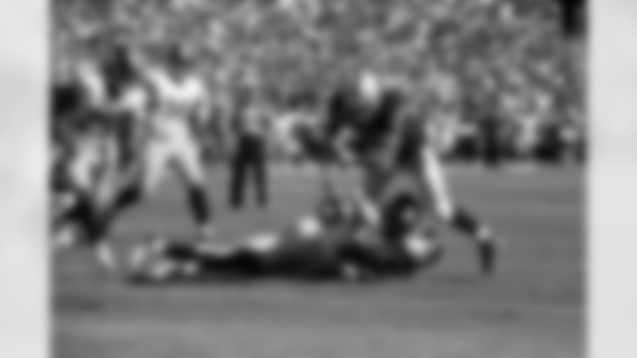 RB Darren McFadden reaches for the goal line and is stopped just short.
