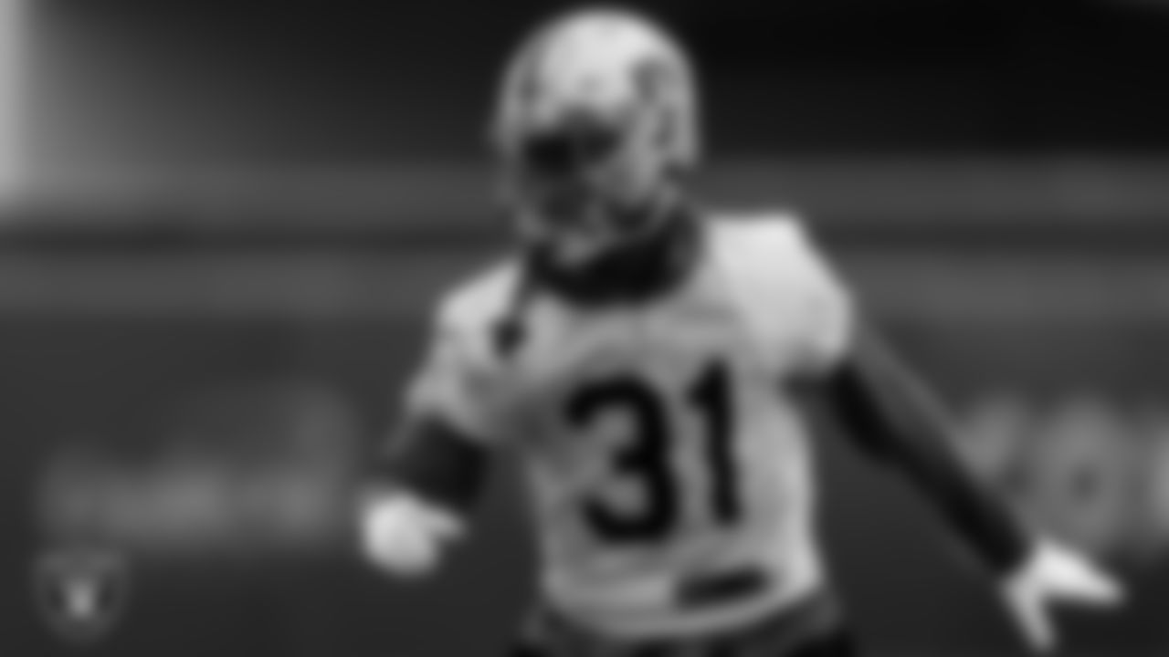 Las Vegas Raiders cornerback Isaiah Johnson (31) during practice at Intermountain Healthcare Performance Center.
