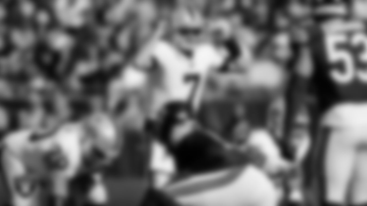 Las Vegas Raiders quarterback Brian Hoyer (7) during the regular season away game against the Chicago Bears at Soldier Field.