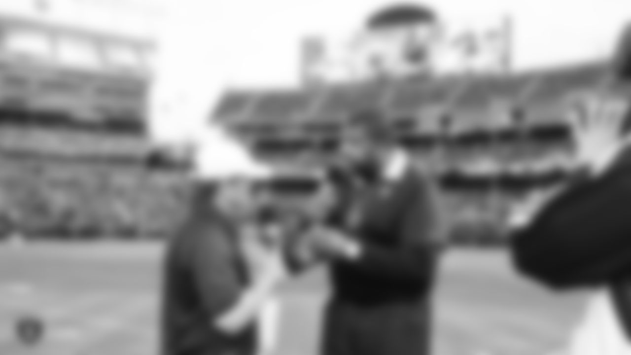 Oakland Raiders alumnus and radio broadcaster Lincoln Kennedy, and radio personality Chris Townsend give their Keys to the Game before The Oakland Raiders preseason game against the Green Bay Packers at Oakland-Alameda County Coliseum, Friday, August 24, 2018, in Oakland, California. The Oakland Raiders won 13-6.