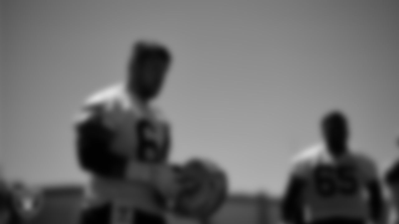 Las Vegas Raiders offensive lineman Alex Bars (64) at an Organized Team Activity (OTA).