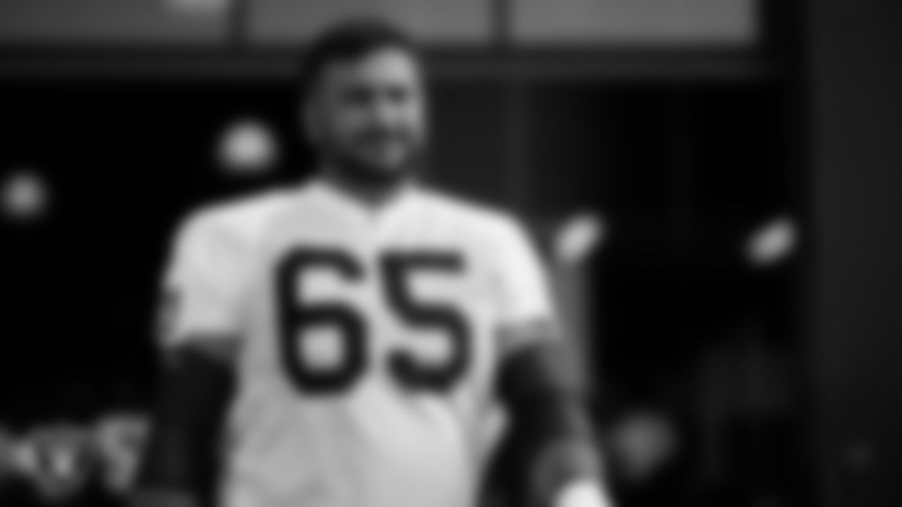 Las Vegas Raiders offensive lineman Hroniss Grasu (65) on the field for practice at 2023 Training Camp at Intermountain Health Performance Center.