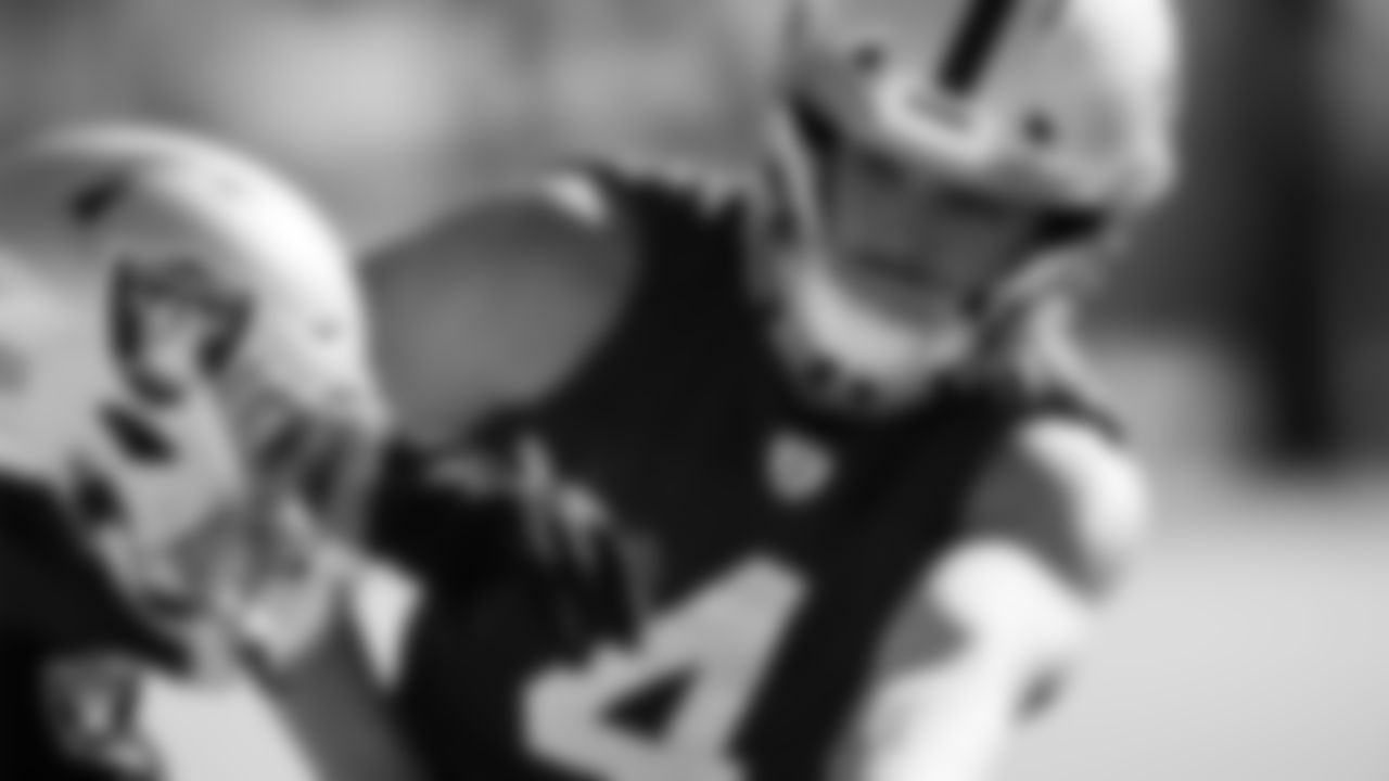 Las Vegas Raiders quarterback Derek Carr (4) during practice at Intermountain Healthcare Performance Center.