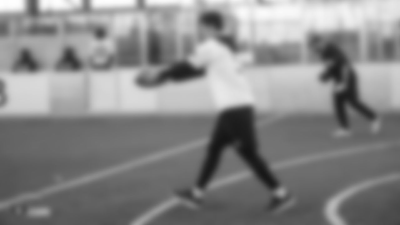 Oakland Raiders punter Johnny Townsend (5) on the field for a walk through at Bladium Sports & Fitness, Friday, November 16, 2018, in Alameda, California.