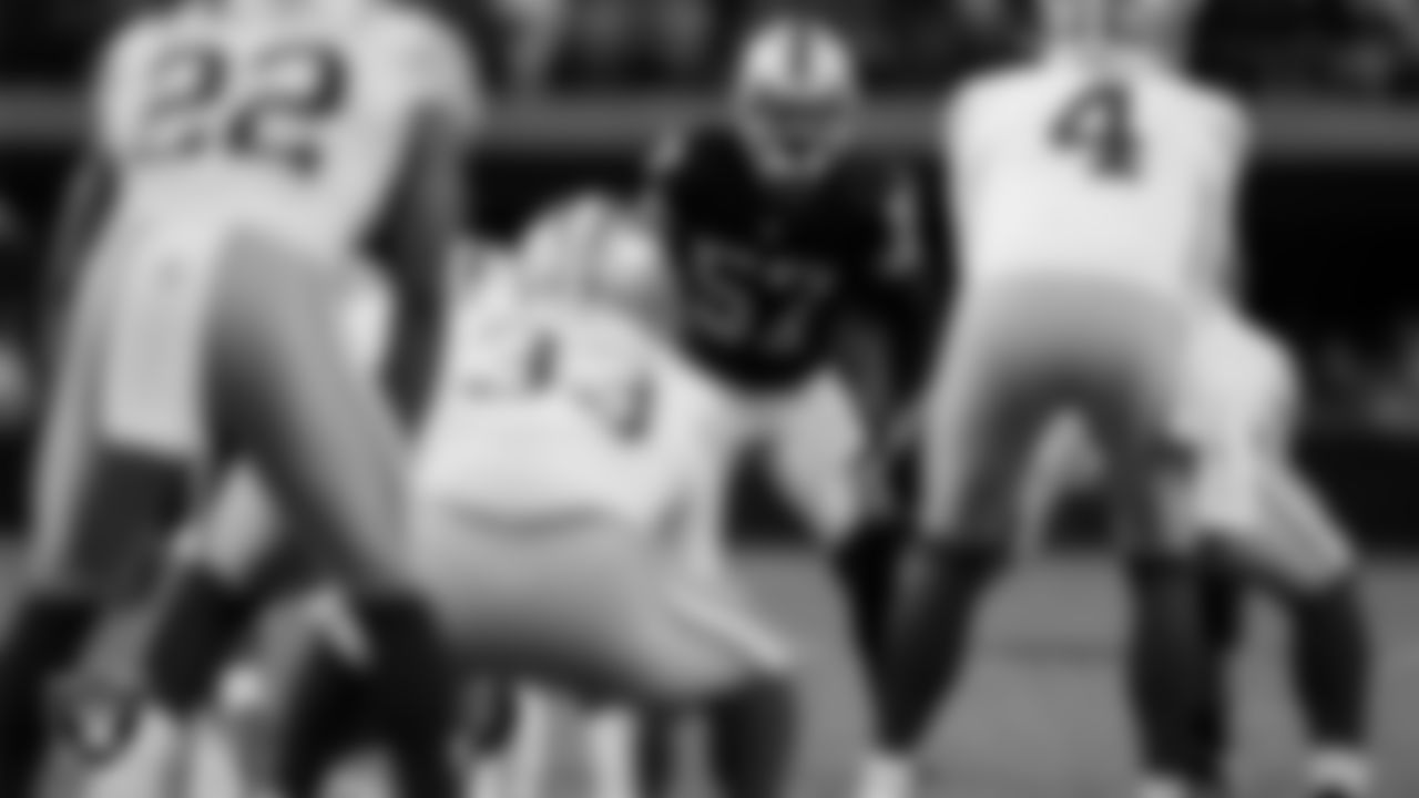 Las Vegas Raiders linebacker Drake Thomas (57) during the preseason home game against the San Francisco 49ers at Allegiant Stadium.