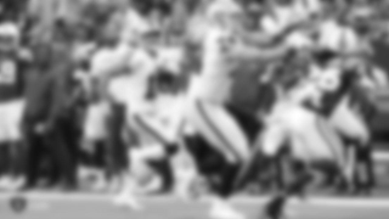 Raiders wide receiver Trevor Davis (11) heads to the end zone on a 60-yard touchdown run during the Raiders regular season game against the Indianapolis Colts.