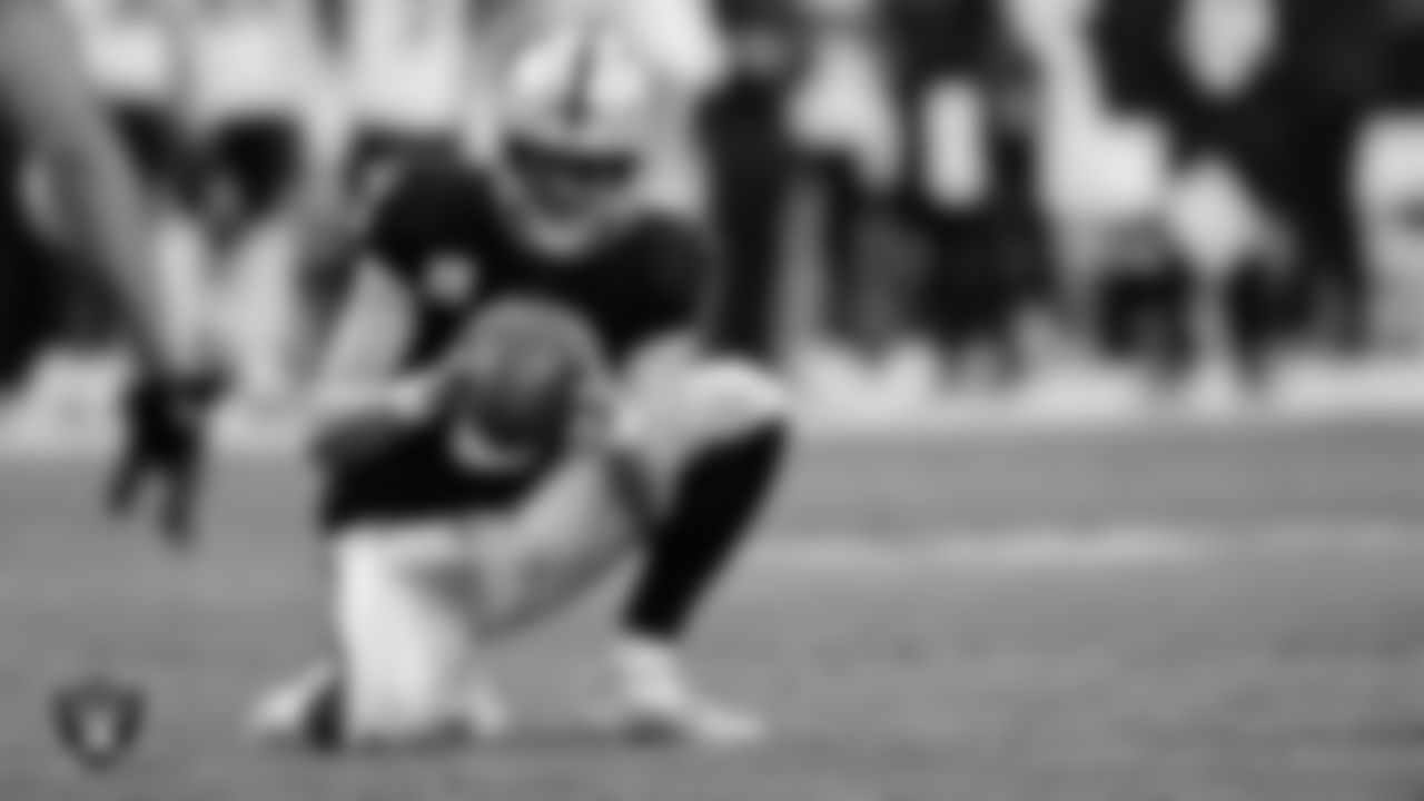 Las Vegas Raiders punter AJ Cole (6) during the regular season home game against the New England Patriots at Allegiant Stadium.