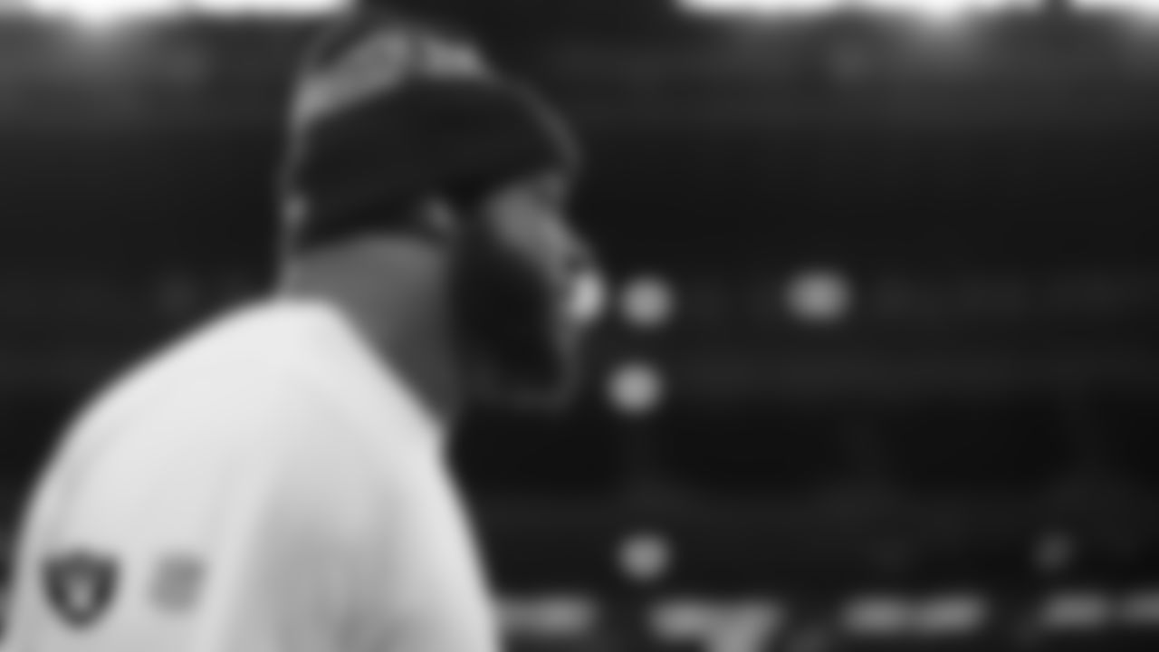 Las Vegas Raiders defensive tackle Quinton Jefferson (77) warming up before the regular season away game against the Indianapolis Colts.