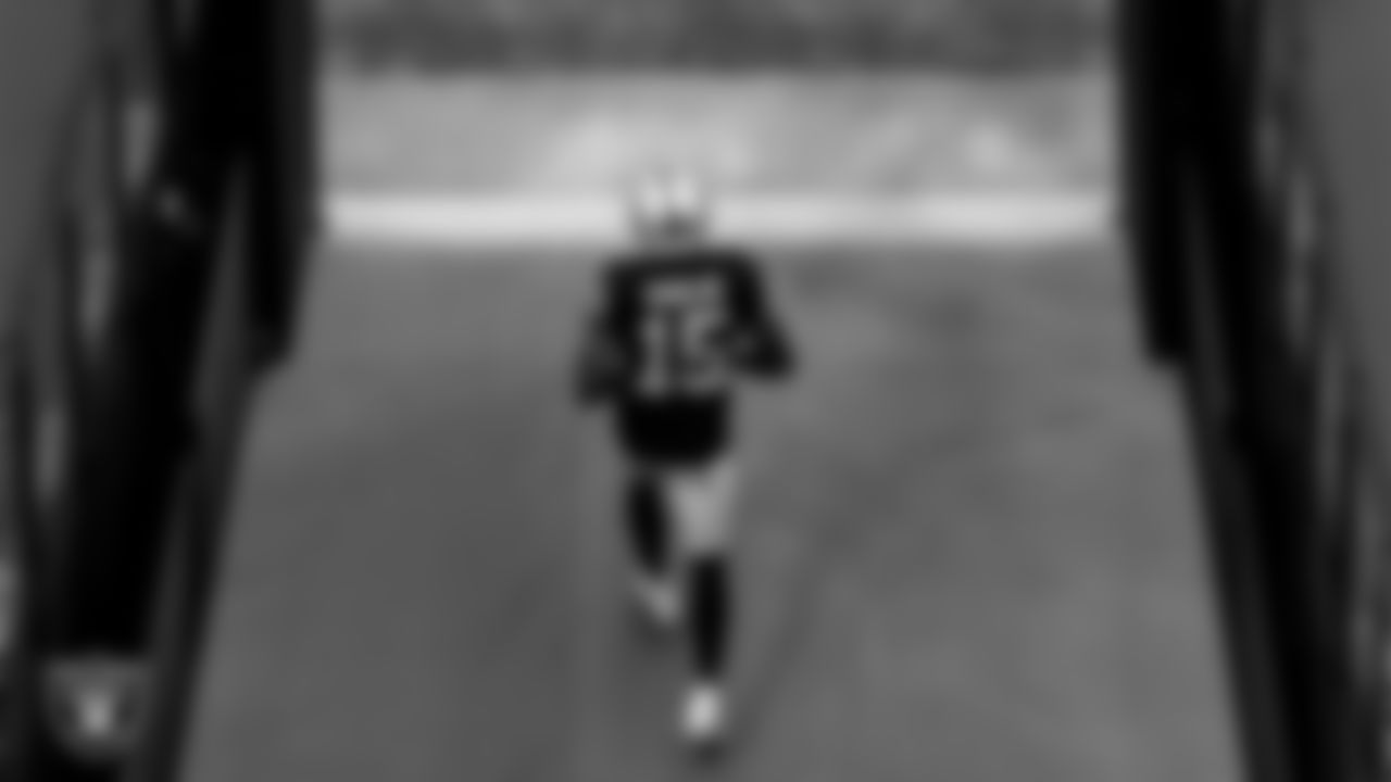 Las Vegas Raiders wide receiver Nelson Agholor (15) walks down the tunnel before the regular season home game against the Tampa Bay Buccaneers.
