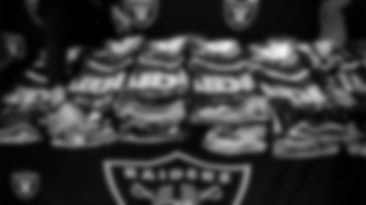 Las Vegas Raiders blankets to be passed out to community members during a Thanksgiving meal donation at the Pearson Community Center.