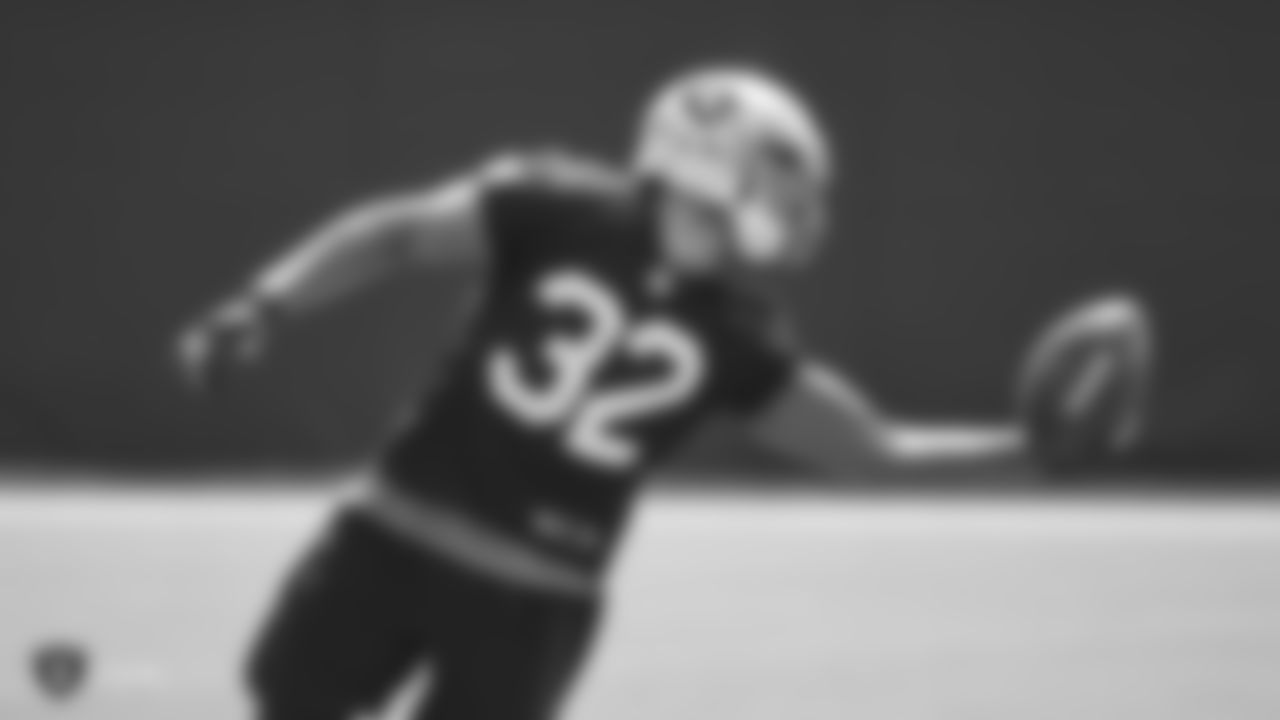 Raiders safety Dallin Leavitt (32) at an Organized Team Activity (OTA) at the Raiders Practice Facility in Alameda, Calif.