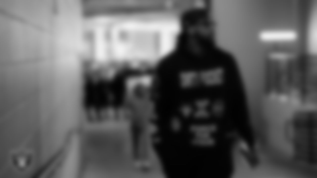 Las Vegas Raiders defensive end Clelin Ferrell (99) arrives to the regular season home game against the New England Patriots at Allegiant Stadium.