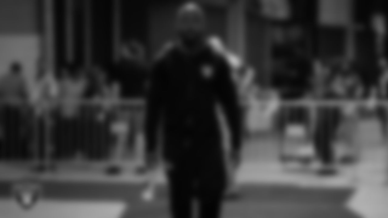 Las Vegas Raiders offensive assistant Fred Walker arrives to the regular season away game against the Jacksonville Jaguars at TIAA Bank Field.
