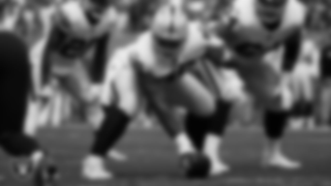 Las Vegas guard Dylan Parham (66) lines up before the snap during the regular season away game against the Tennessee Titans at Nissan Stadium.