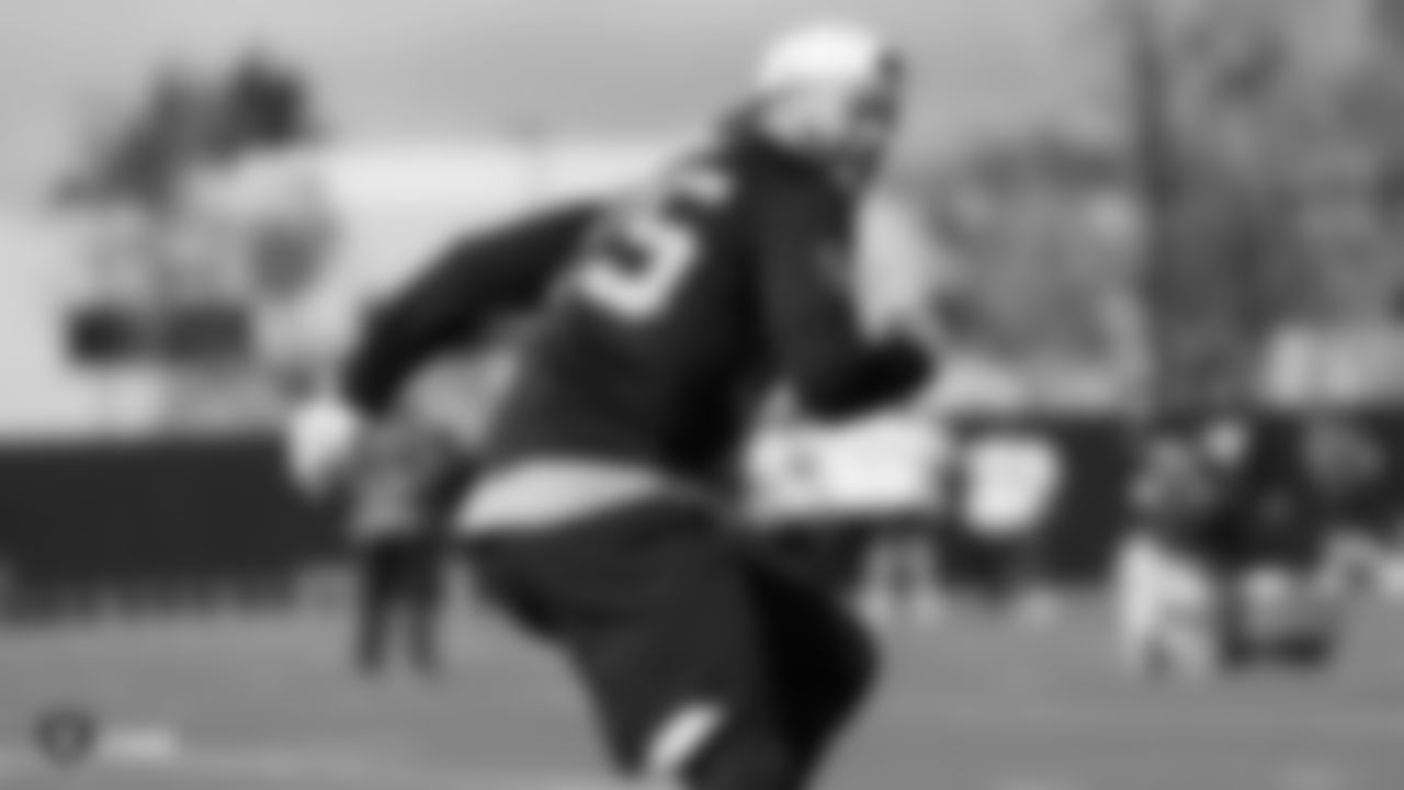 Raiders safety Erik Harris at a workout during phase two of the offseason program at the Raiders Practice Facility in Alameda, Calif.