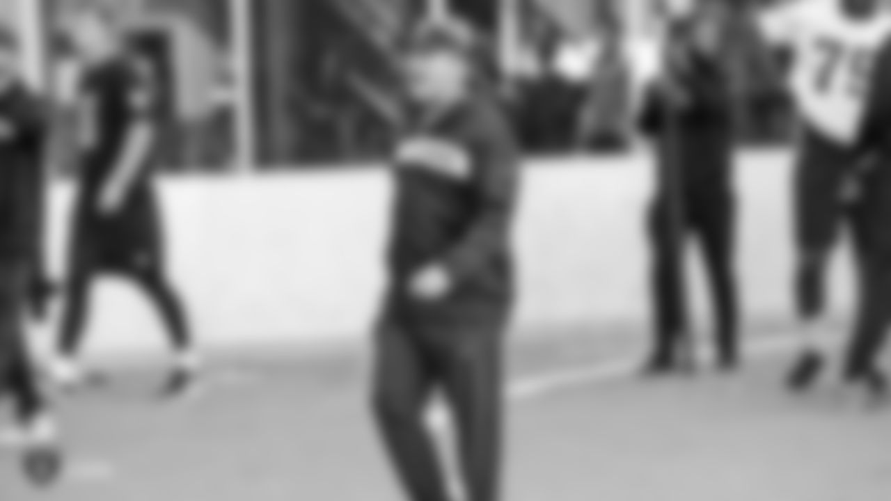 Oakland Raiders head coach Jon Gruden on the field for practice at Bladium Sports & Fitness, Wednesday, November 21, 2018, in Alameda, California.