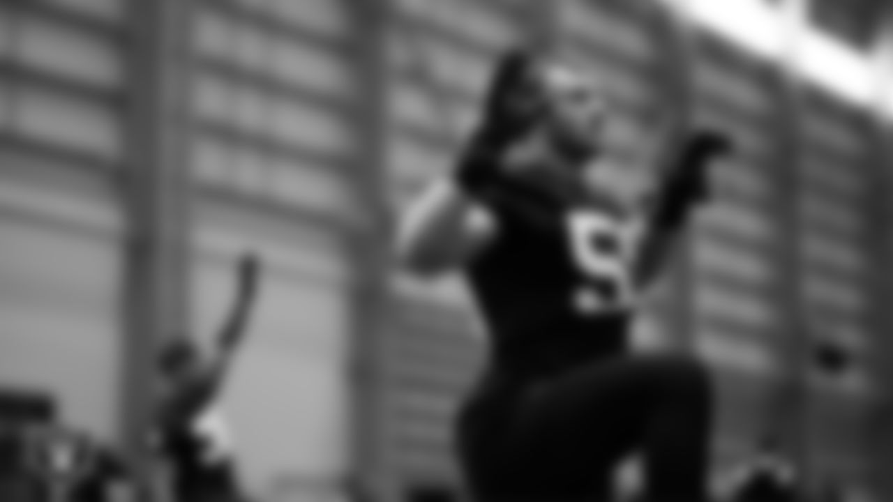 Las Vegas Raiders linebacker Luke Masterson (59) during practice at Intermountain Health Performance Center.