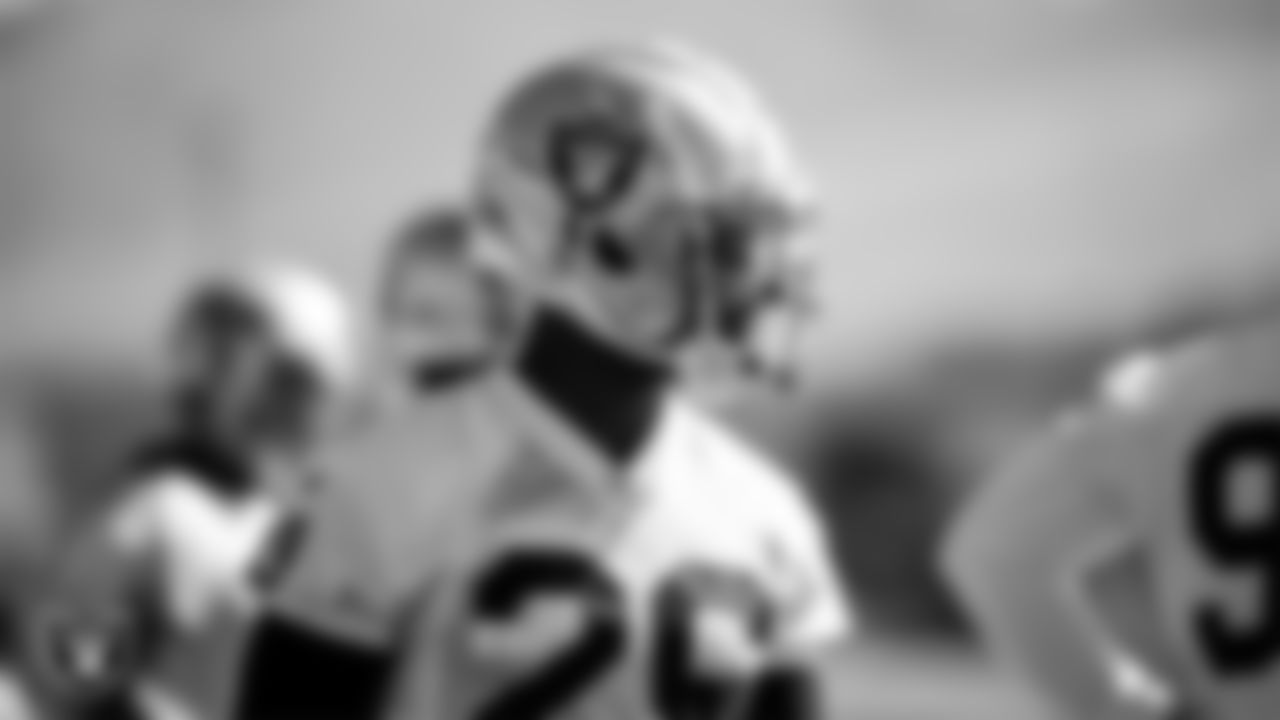 Las Vegas Raiders cornerback Nevin Lawson (26) during practice.
