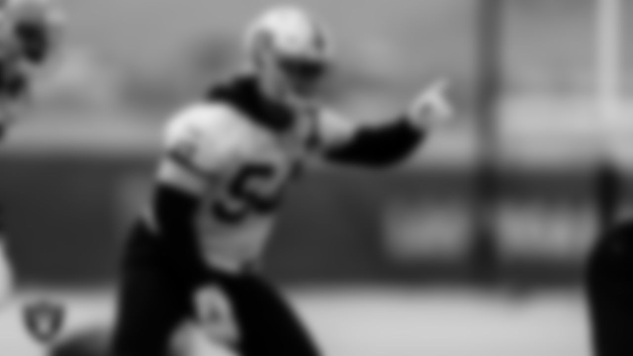 Las Vegas Raiders linebacker Raekwon McMillan (54) during practice at Intermountain Healthcare Performance Center.
