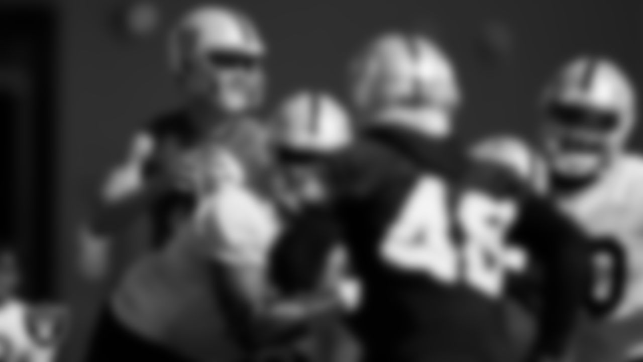Las Vegas Raiders quarterback Derek Carr (4) during practice at Intermountain Healthcare Performance Center.