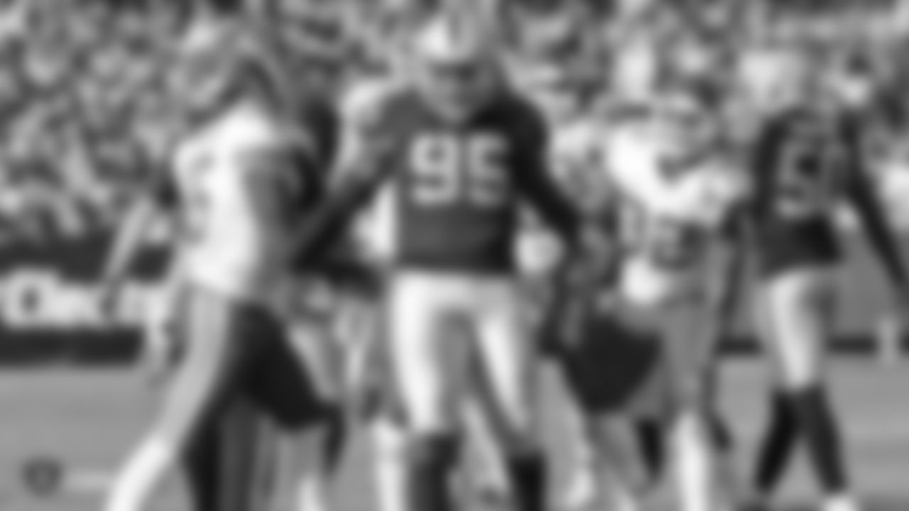 Oakland Raiders defensive end Fadol Brown (95) during the Oakland Raiders regular season game against the Kansas City Chiefs at Oakland-Alameda County Coliseum, Sunday, December 2, 2018, in Alameda, California. The Oakland Raiders lost 40-33.