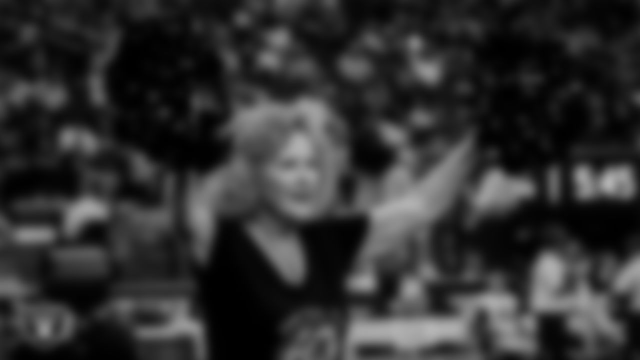 The Raiderettes and Raiderette alumni perform for their 60th anniversary reunion during halftime at the Las Vegas Raiders preseason home game against the Minnesota Vikings at Allegiant Stadium.