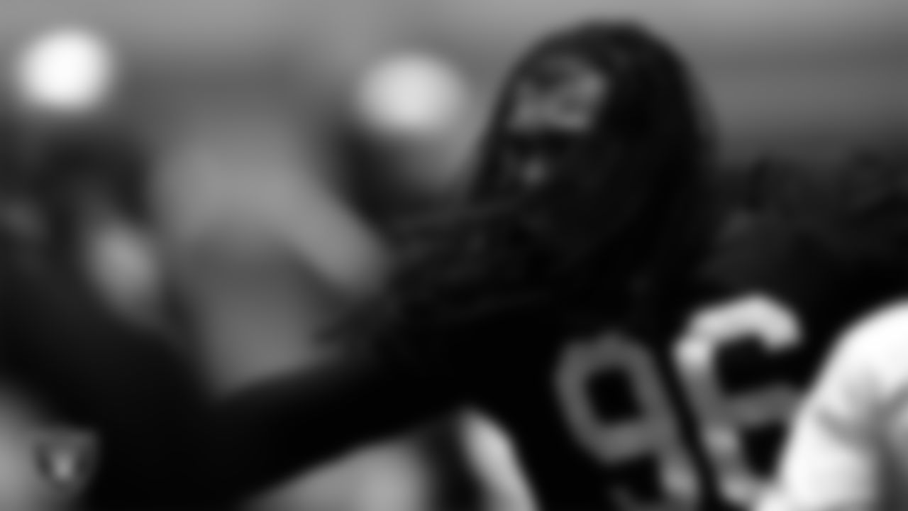 Las Vegas Raiders defensive tackle Darius Philon (96) during practice at Intermountain Healthcare Performance Center.