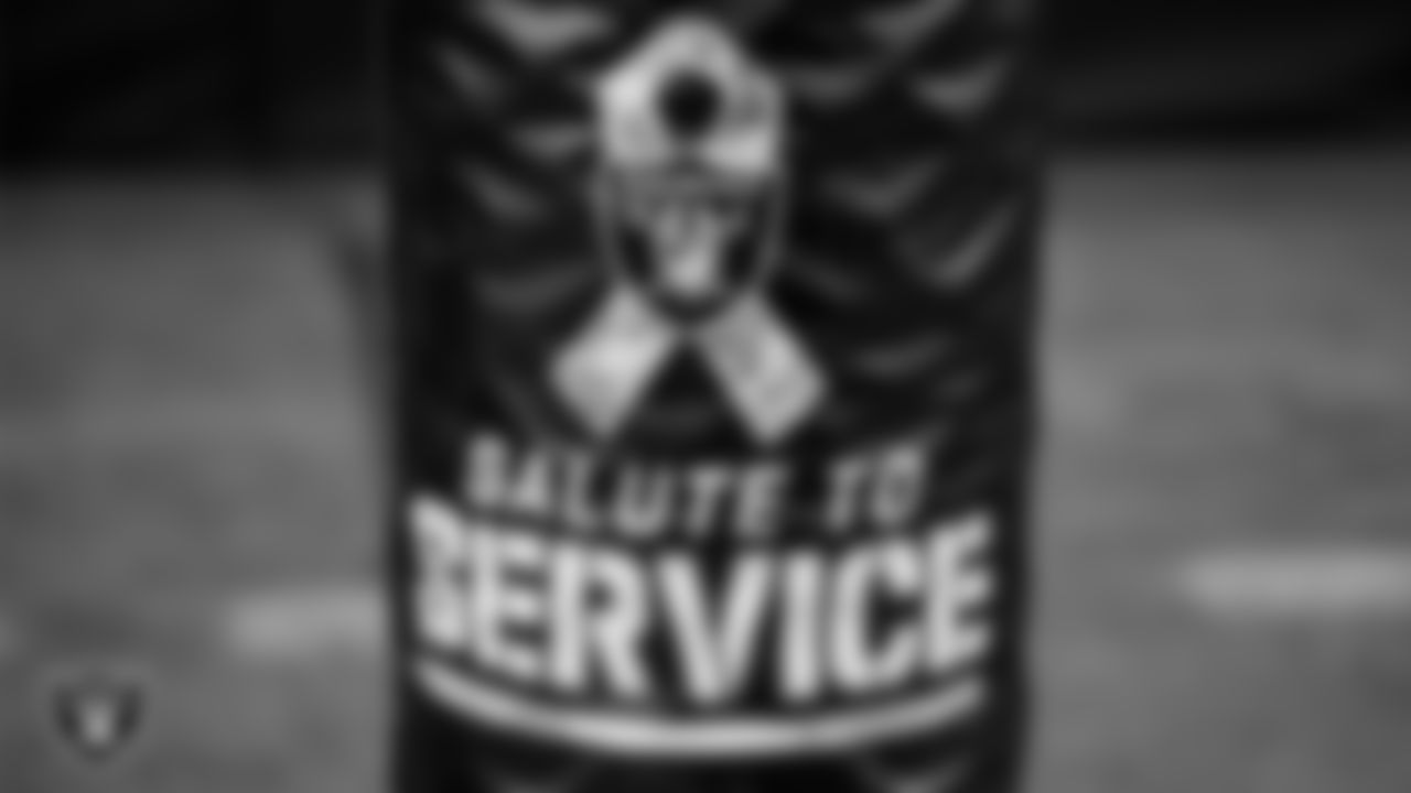 Salute to Service signage around Allegiant Stadium before the regular season home game against the Indianapolis Colts.